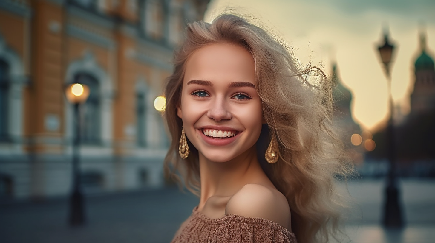 A happy girl in Saint Petersburg