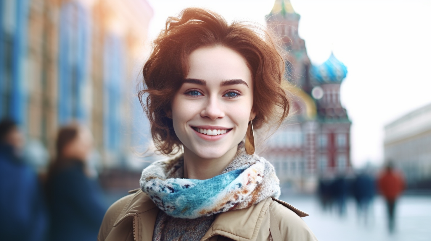 A happy woman who visited Saint Petersburg.